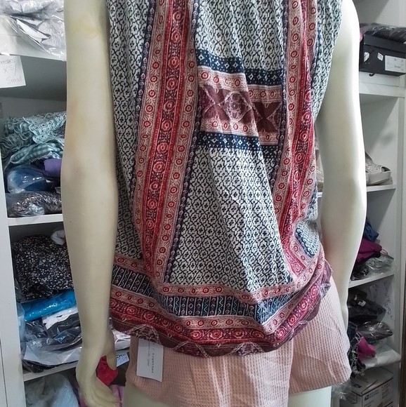 Lucky Brand Boho Embroidered Sleeveless Button Down Shirt Top Medium - Picture 9 of 15